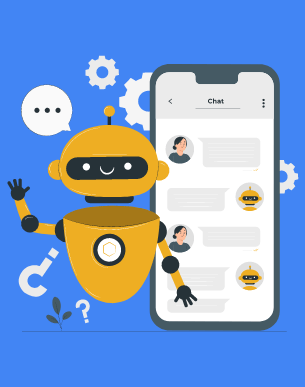 Ilustração de chatbot conversando com cliente por smartphone